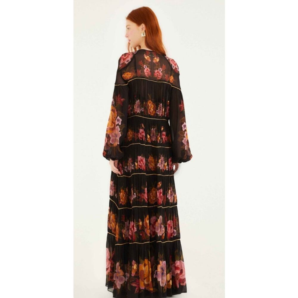 NWOT: FARM Rio Black Chenille Flowers Long Sleeve Midi Dress Size S - Picture 5 of 8
